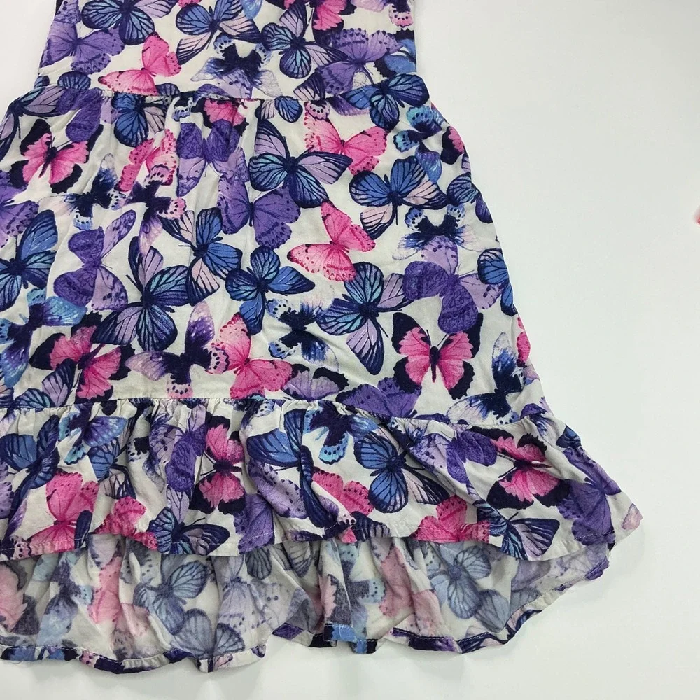 The Children's Place White Purple Butterfly Dress Kids Size 6 Ruffle Cap Sleeve
